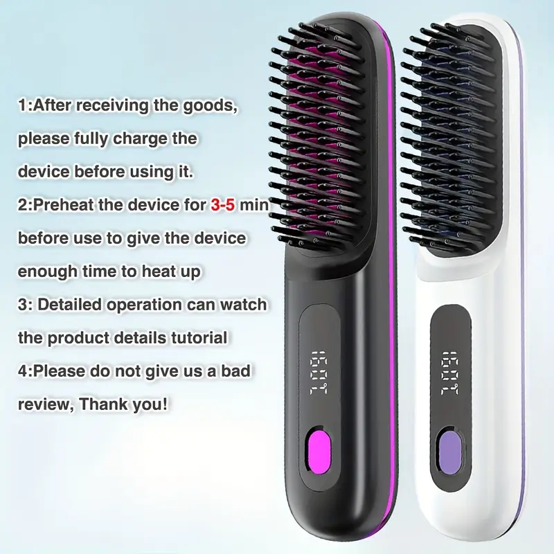 Cordless Hair Straightener Brush, Rapid heating, Hot Comb Hair Straightener for Women, Lightweight, Type-C Charging Port, Anti-Scald, Lightweight, USB Rechargeable
