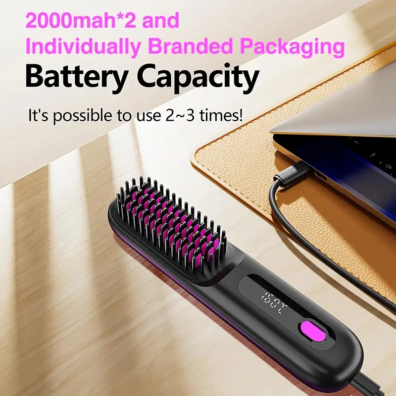 Cordless Hair Straightener Brush, Rapid heating, Hot Comb Hair Straightener for Women, Lightweight, Type-C Charging Port, Anti-Scald, Lightweight, USB Rechargeable