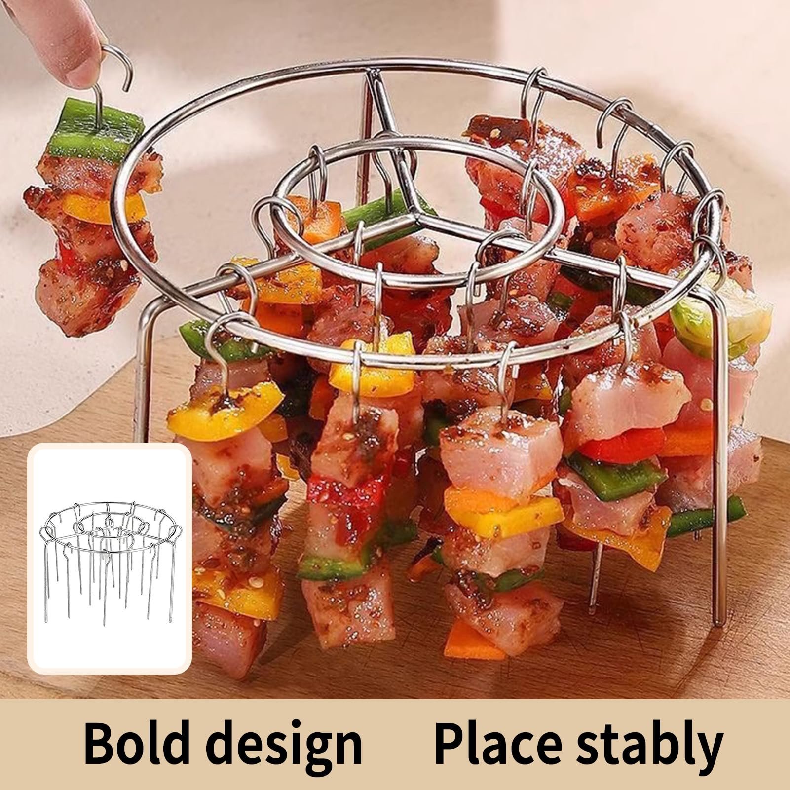 🔥 Stainless Steel Vertical Grill for Multi-Cookers: 360° Baking. Effortless Grilling (24 Steel Skewers)