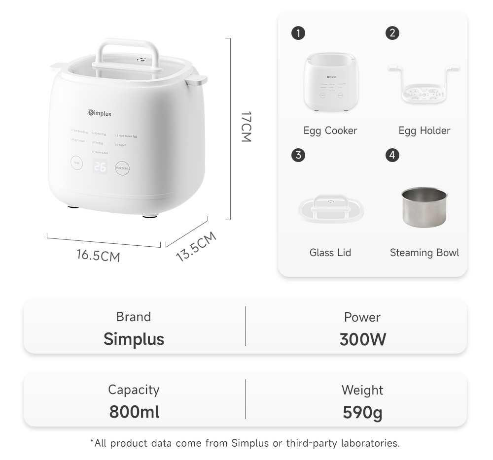 Simplus Multifunctional Egg Cooker |7 Modes | 24h Reservation | SUS304 Steaming Bowl | Steaming Egg Custard Yogu DZEG006